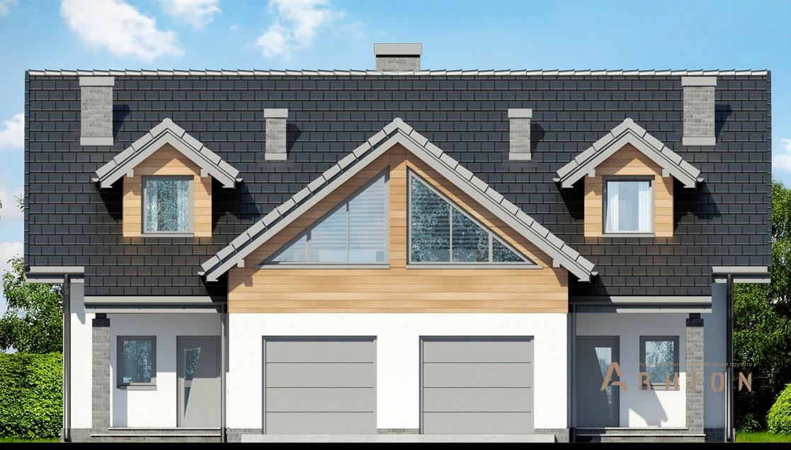 2. Проект одноэтажного дома в современном стиле с двускатной кровлей, DP-11, площадью - 282 кв c мансардой, гаражом